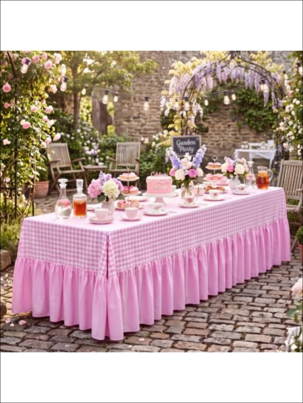 Gingham Ruffle Tablecloth Checkered 132 x 90 Polyester